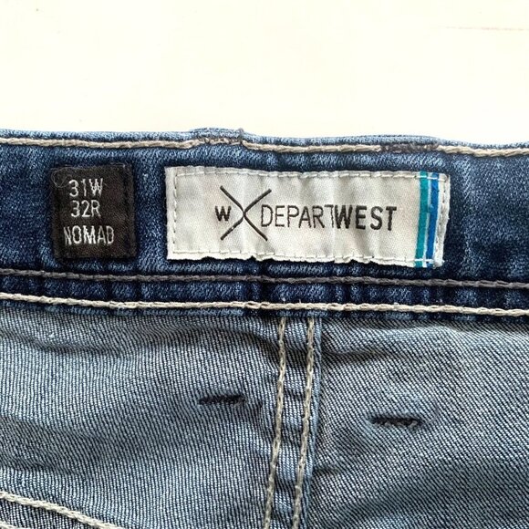 Departwest Nomad Mens Straight Leg Jeans Stretch 31W X 32R Dark Wash Distressed - Picture 3 of 11